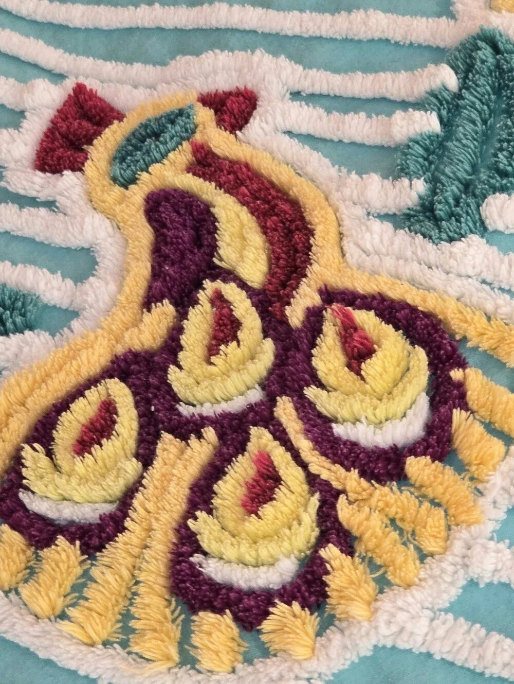 Vintage Chenille Peacock Bedspread 90